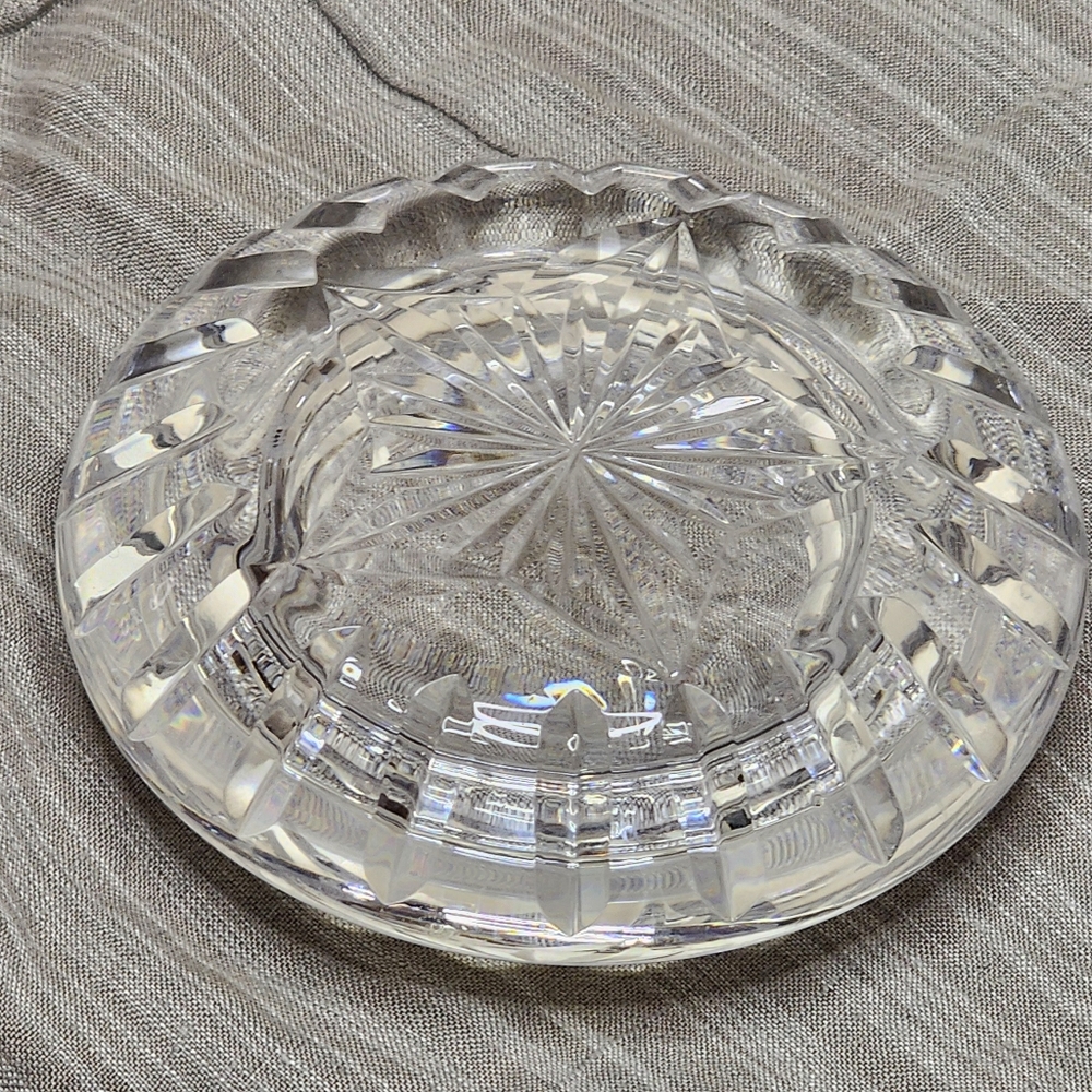 Waterford Crystal Star Pattern Pillar Candle Holder 4.5" Wide Round Domed Bottom - Picture 6 of 7